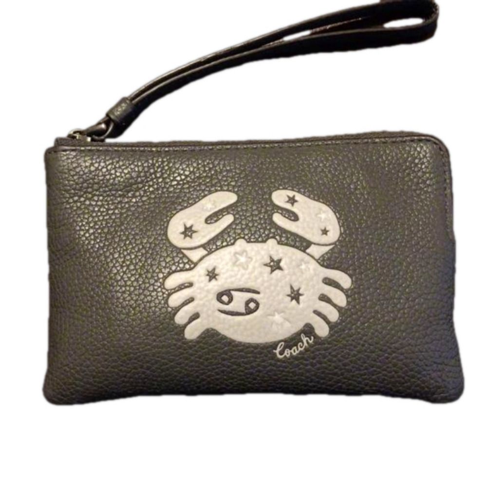 Coach Corner Zip Wristlet With Cancer Zodiac EUC